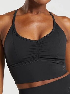 Gymshark Elevate Longline Sports Bra Black Ruched - Size Small